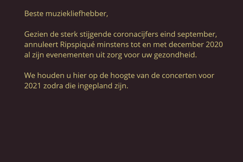 Alle concerten tot eind 2020 geannuleerd